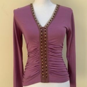 Purple Dressy Cotton T- Material With Beads